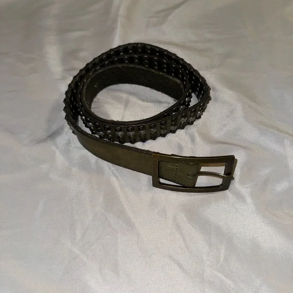 Zadig & Voltaire Olive Green Leather Studded Belt with Metal Buckle size T1 (M) - Picture 3 of 14